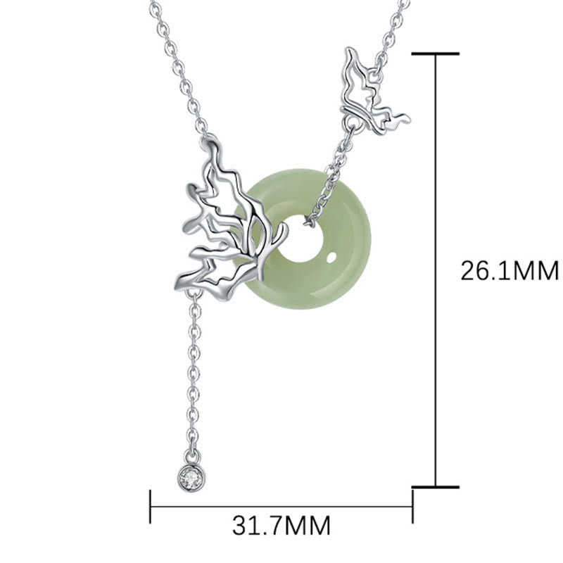 925 Sterling Silver Natural Hetian Jade Peace Buckle Butterfly Abundance Necklace Pendant