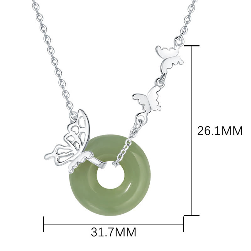 925 Sterling Silver Natural Hetian Jade Peace Buckle Butterfly Luck Prosperity Bracelet Necklace Pendant