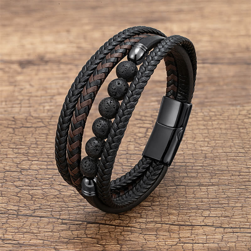 Tiger Eye Lava Rock Black Onyx Lazurite Hematite Bead Positive Leather Bracelet