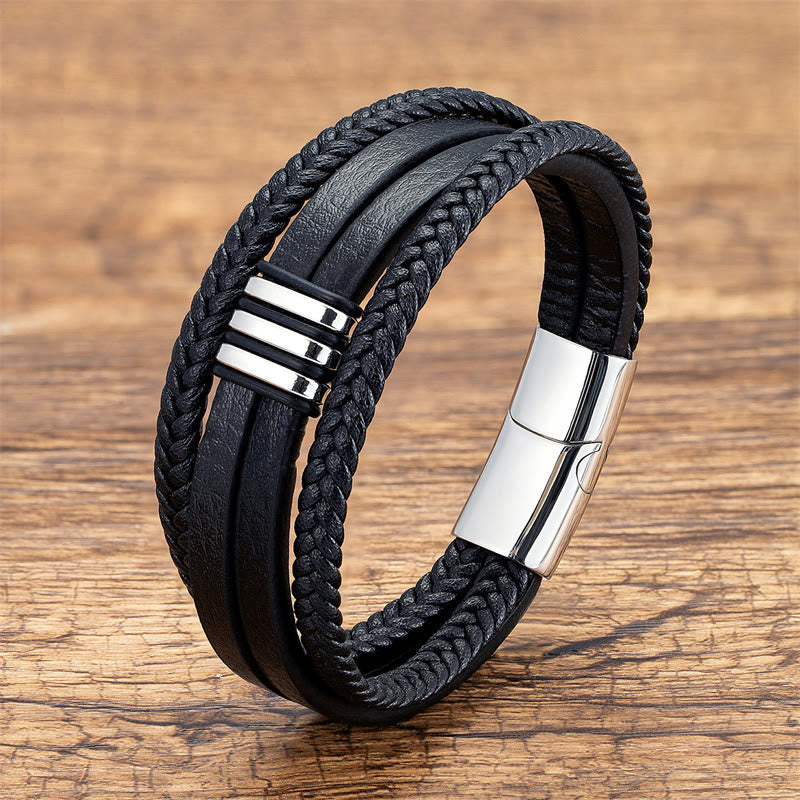 Handmade Braided Leather Calm Titanium Steel Buckle Bracelet