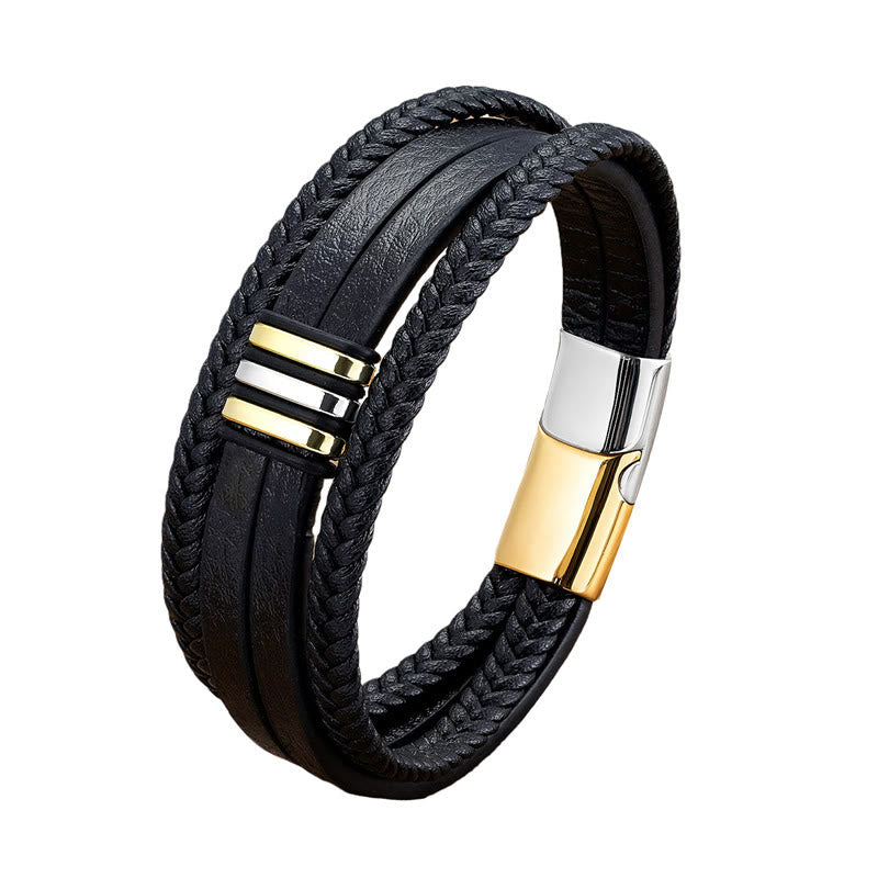 Handmade Braided Leather Calm Titanium Steel Buckle Bracelet