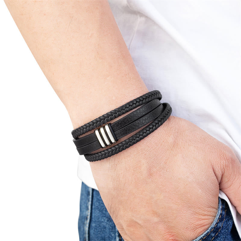 Handmade Braided Leather Calm Titanium Steel Buckle Bracelet