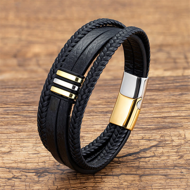 Handmade Braided Leather Calm Titanium Steel Buckle Bracelet