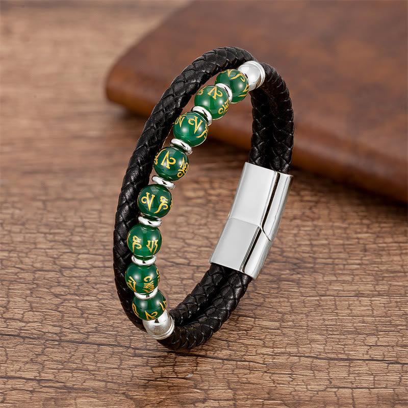 Om Mani Padme Hum Mantra Multi-Stone Strength Leather Bracelet