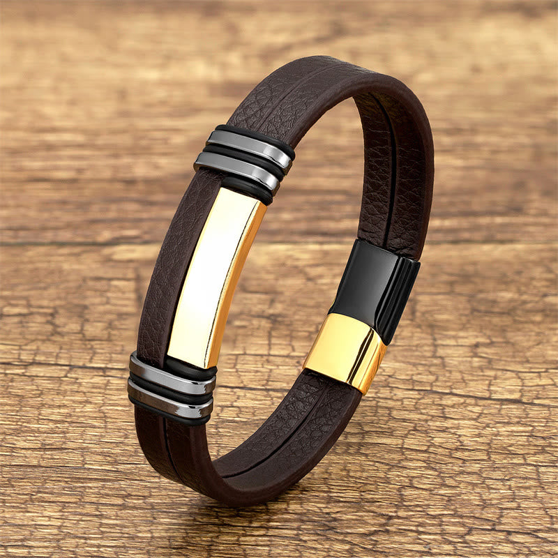 Brown Leather Titanium Steel Buckle Balance Bracelet