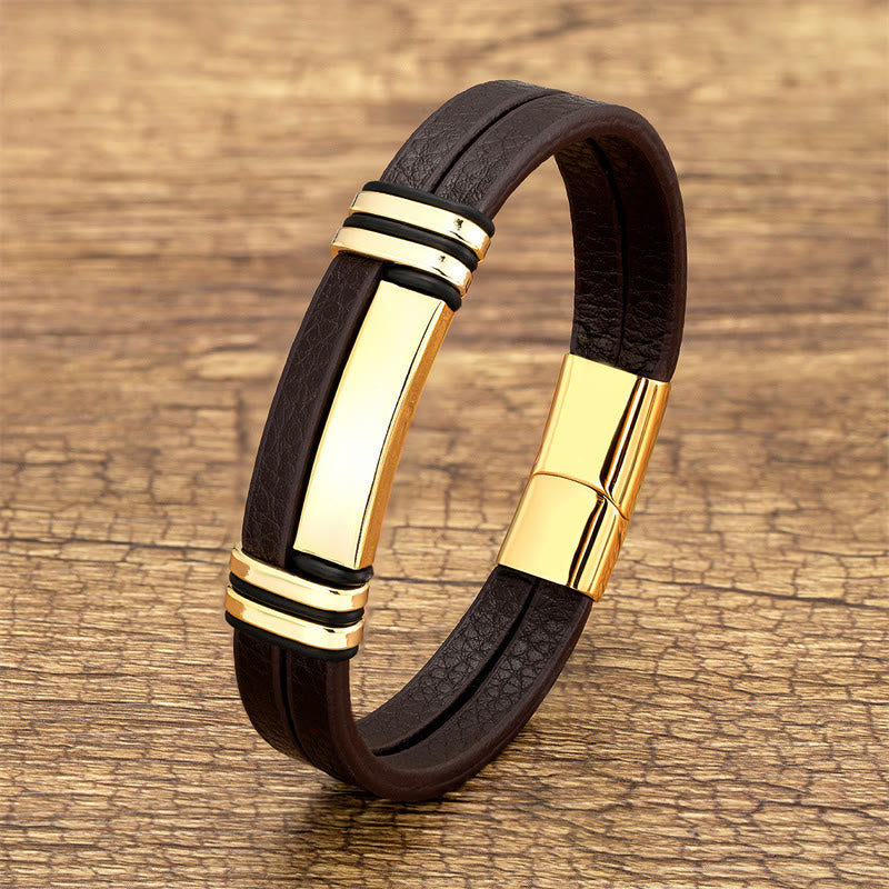 Brown Leather Titanium Steel Buckle Balance Bracelet