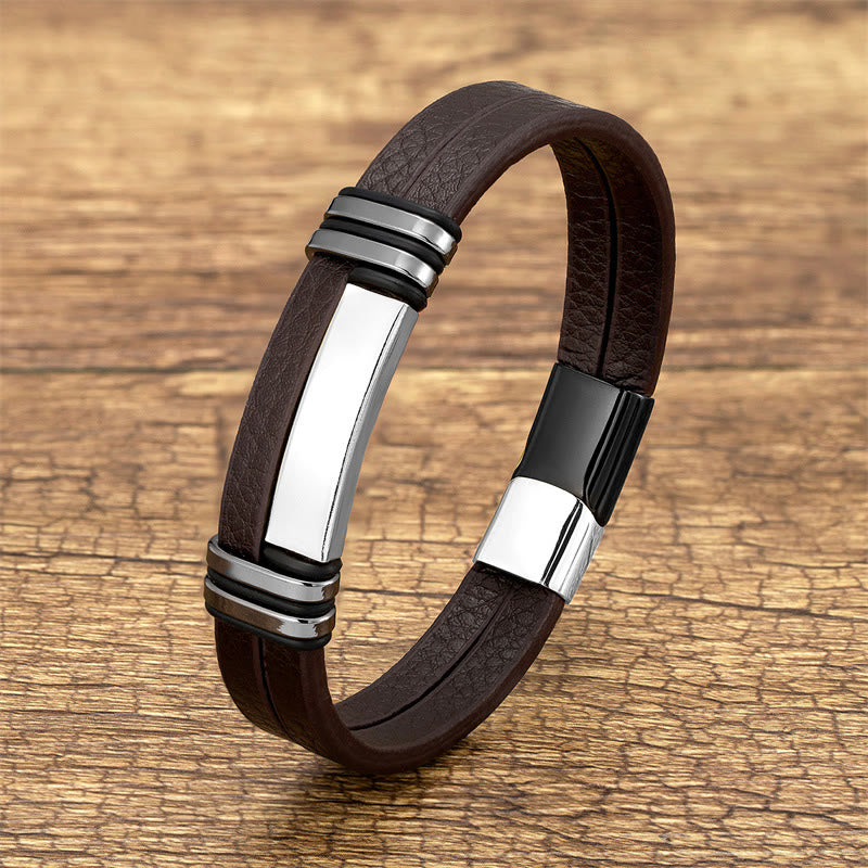 Brown Leather Titanium Steel Buckle Balance Bracelet