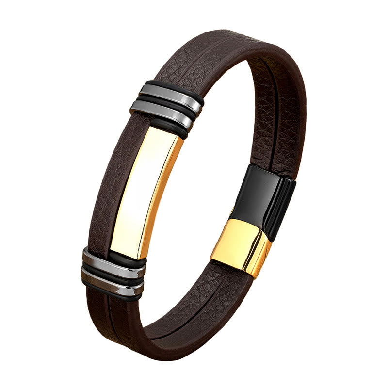 Brown Leather Titanium Steel Buckle Balance Bracelet