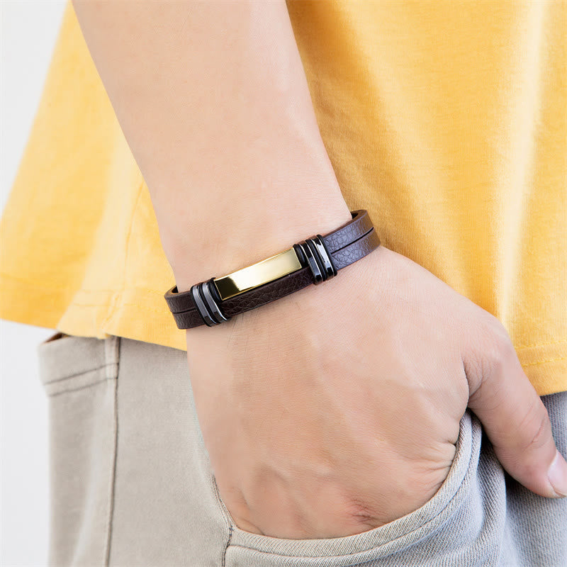 Brown Leather Titanium Steel Buckle Balance Bracelet