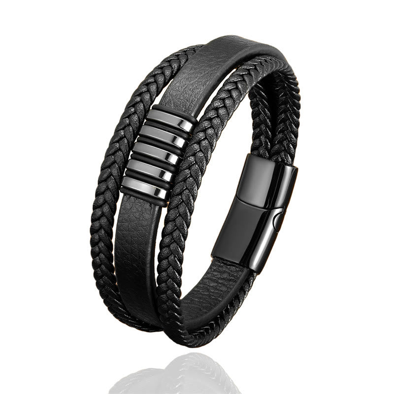 Multi-layer Leather Rope Titanium Steel Buckle Balance Bracelet