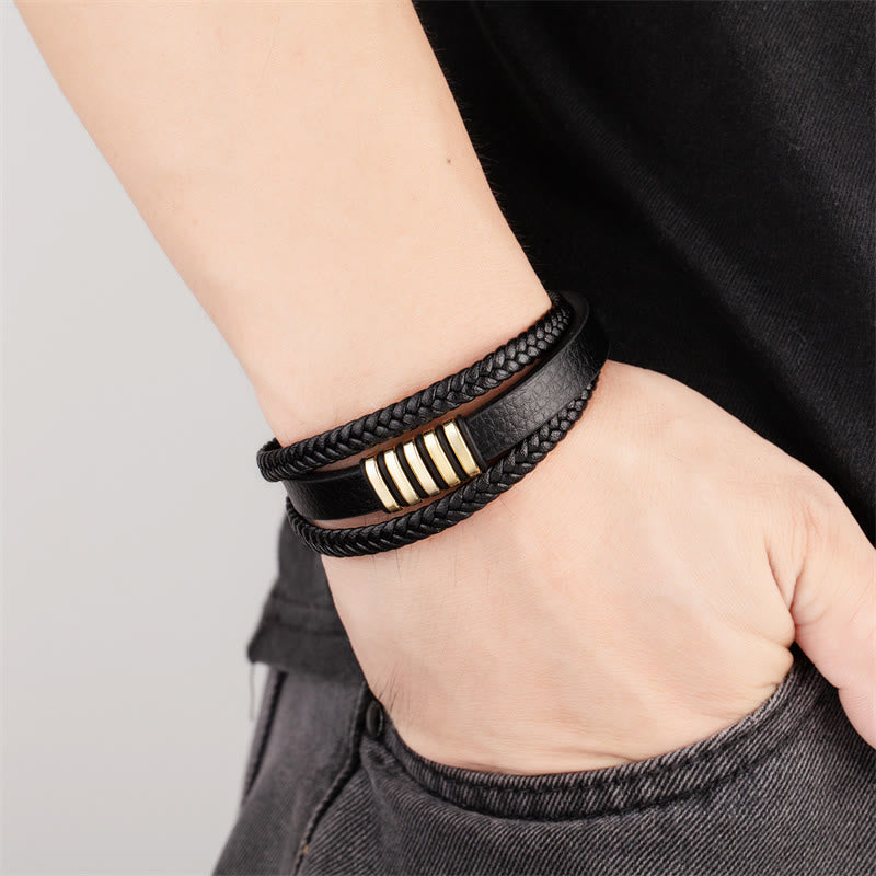 Multi-layer Leather Rope Titanium Steel Buckle Balance Bracelet