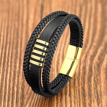 Multi-layer Leather Rope Titanium Steel Buckle Balance Bracelet