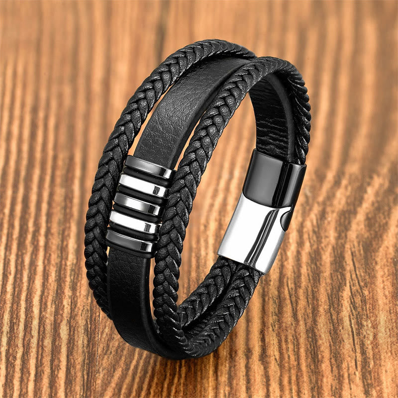 Multi-layer Leather Rope Titanium Steel Buckle Balance Bracelet