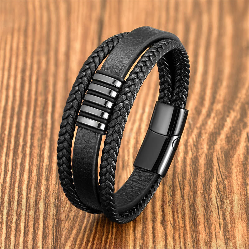 Multi-layer Leather Rope Titanium Steel Buckle Balance Bracelet