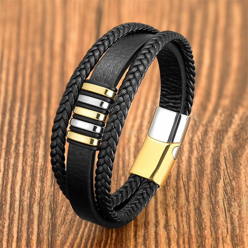 Multi-layer Leather Rope Titanium Steel Buckle Balance Bracelet