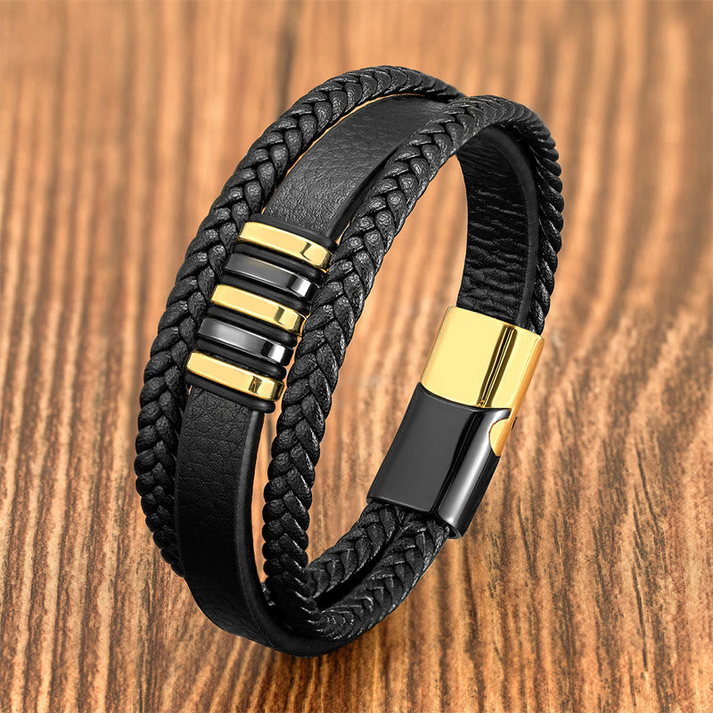 Multi-layer Leather Rope Titanium Steel Buckle Balance Bracelet