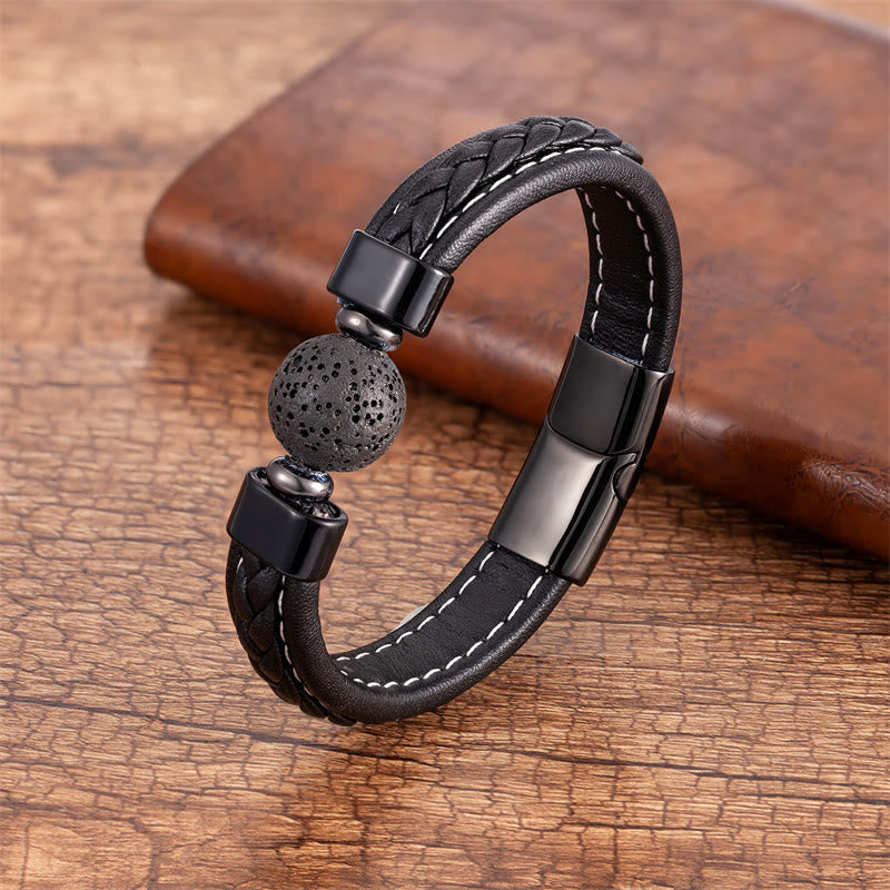 Om Mani Padme Hum Inscribed Gemstone Leather Bracelet for Men