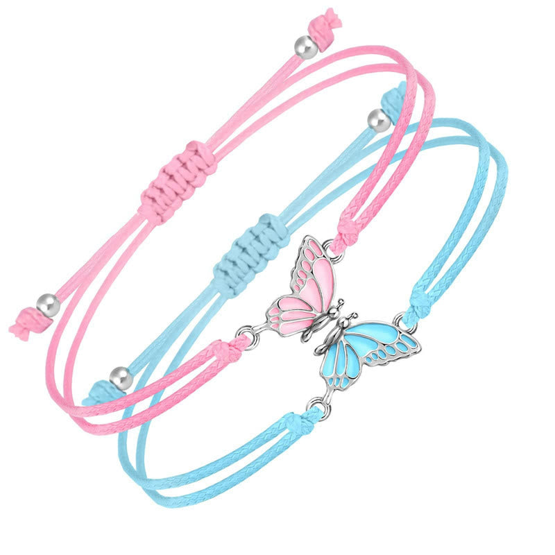 2Pcs Handmade Braided Rope Butterfly Freedom Bracelet