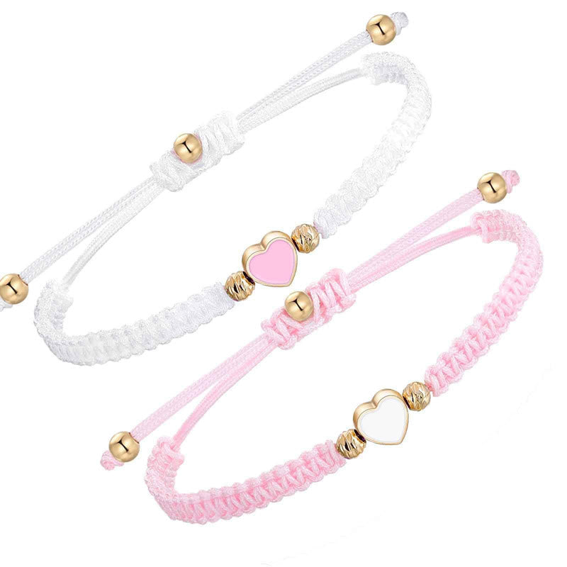 2Pcs Handmade Braided Rope Love Heart Luck Couple Bracelet