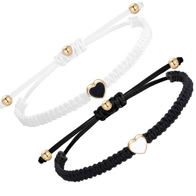 2Pcs Handmade Braided Rope Love Heart Luck Couple Bracelet