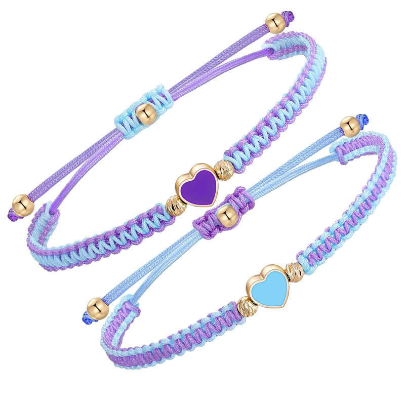 2Pcs Handmade Braided Rope Love Heart Luck Couple Bracelet