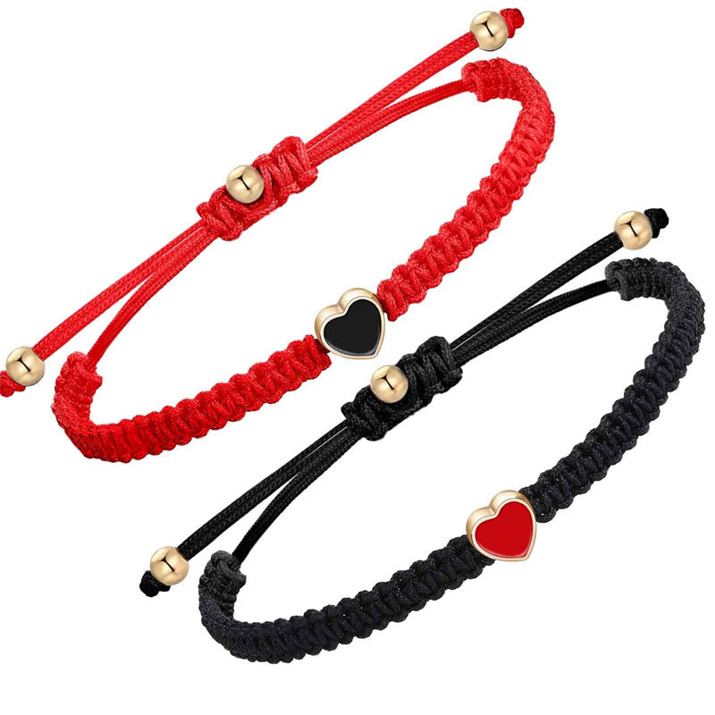 2Pcs Handmade Braided Rope Love Heart Luck Couple Bracelet