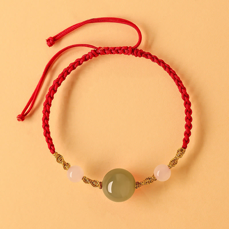 Hetian Jade Black Onyx Red Agate Bead Luck Braided Bracelet