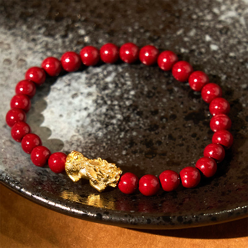 Natural Cinnabar Beads Pixiu Blessing Bracelet