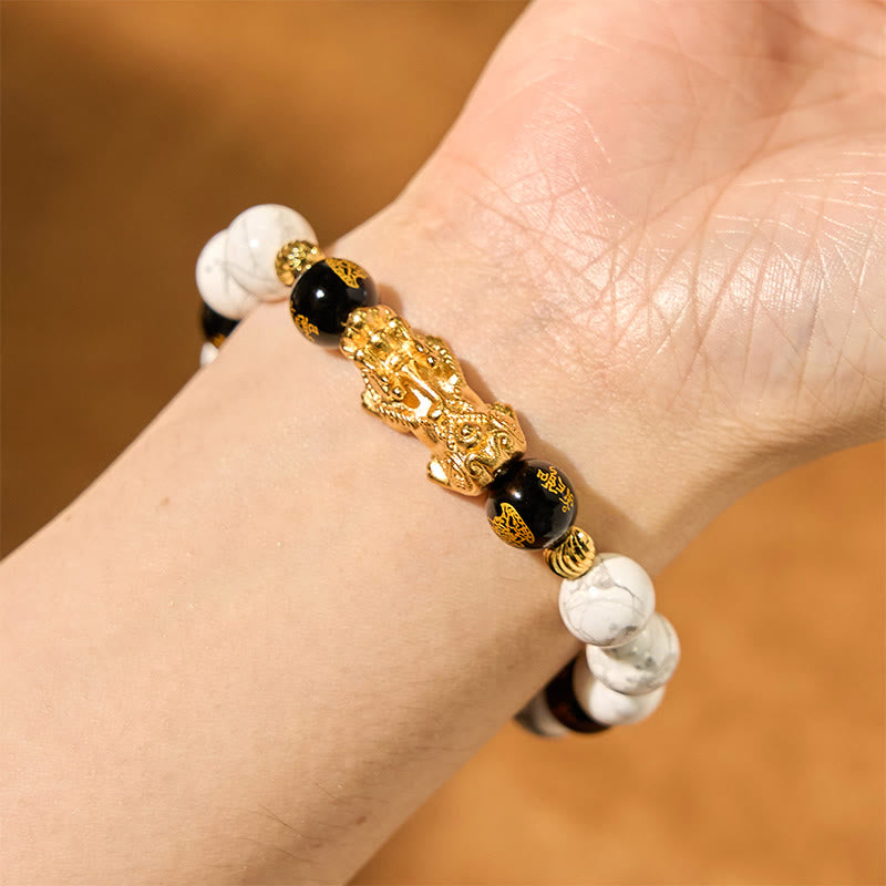 Vintage White Turquoise Black Onyx Pixiu Beads Blessing Bracelet