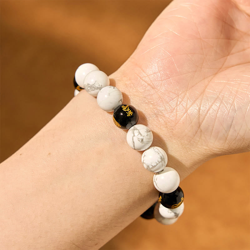 Vintage White Turquoise Black Onyx Pixiu Beads Blessing Bracelet