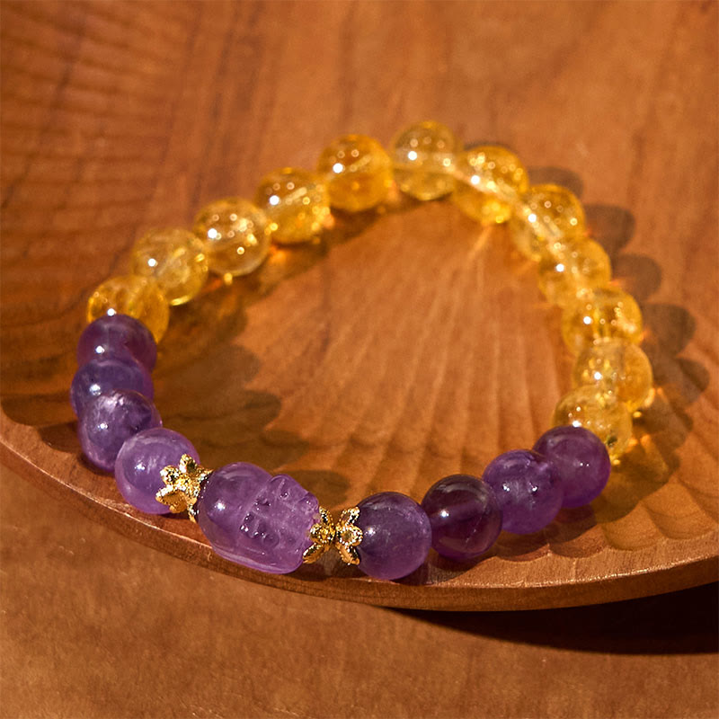 Citrine Amethyst Pixiu Prosperity Bracelet