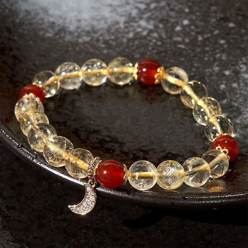 Citrine Red Agate Moon Prosperity Bracelet