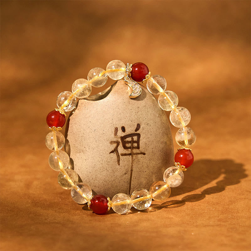 Citrine Red Agate Moon Prosperity Bracelet