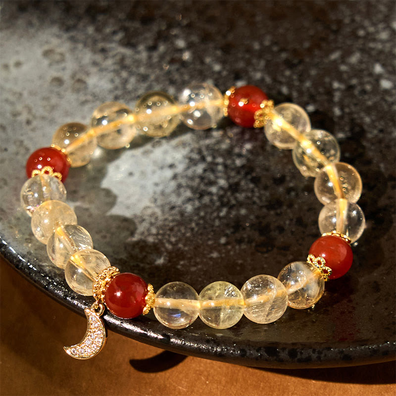 Citrine Red Agate Moon Prosperity Bracelet