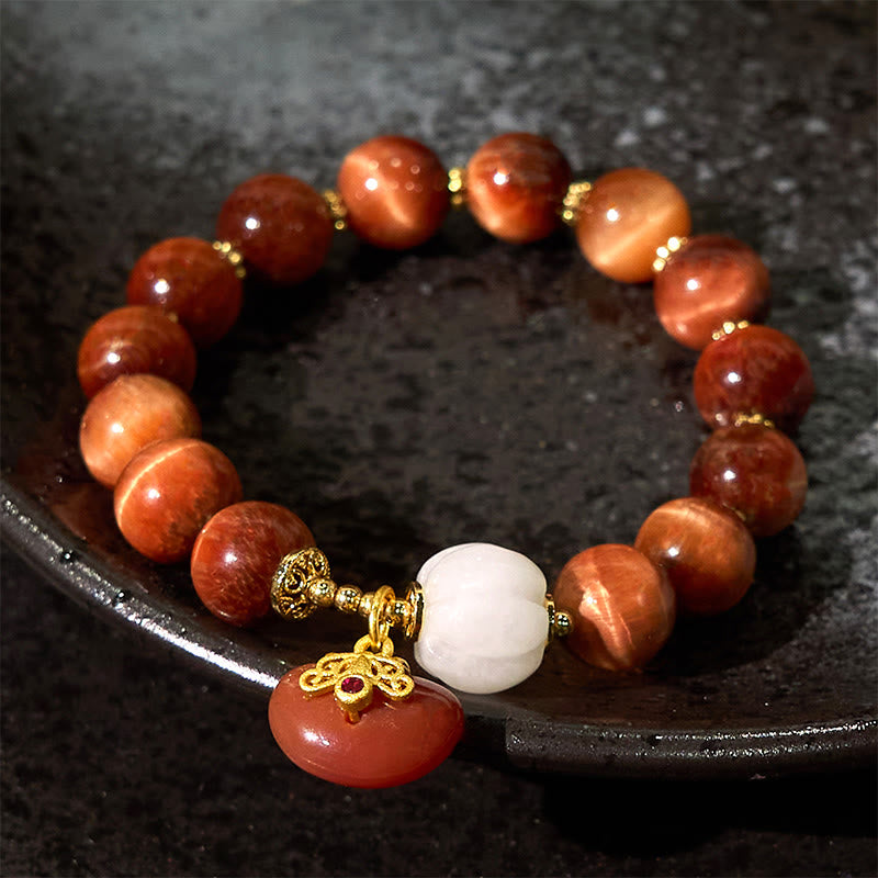 Natural Red Tiger Eye Carved Pumpkin Bead Calm Bracelet