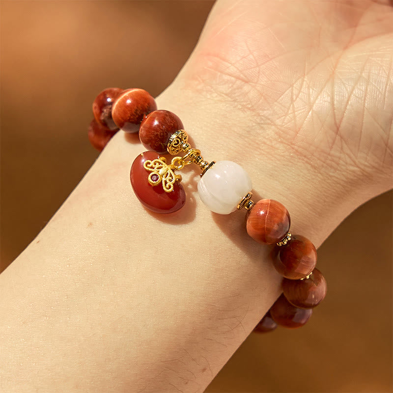Natural Red Tiger Eye Carved Pumpkin Bead Calm Bracelet