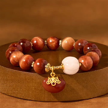 Natural Red Tiger Eye Carved Pumpkin Bead Calm Bracelet