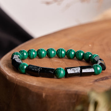 Handmade Malachite and Black Tourmaline Grounding Bead Bracelet