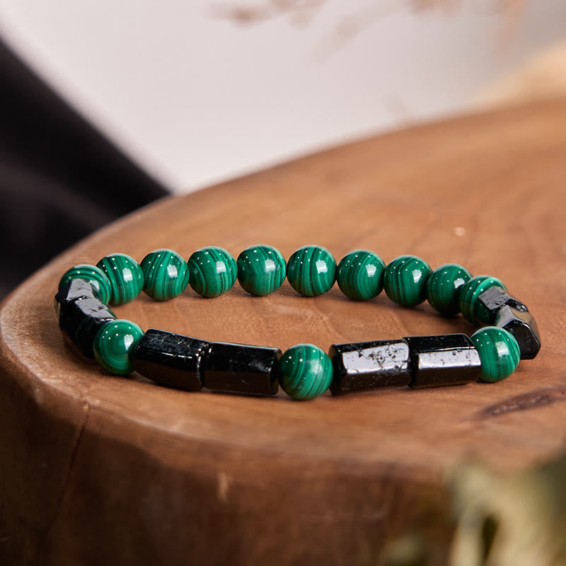 Handmade Malachite and Black Tourmaline Grounding Bead Bracelet