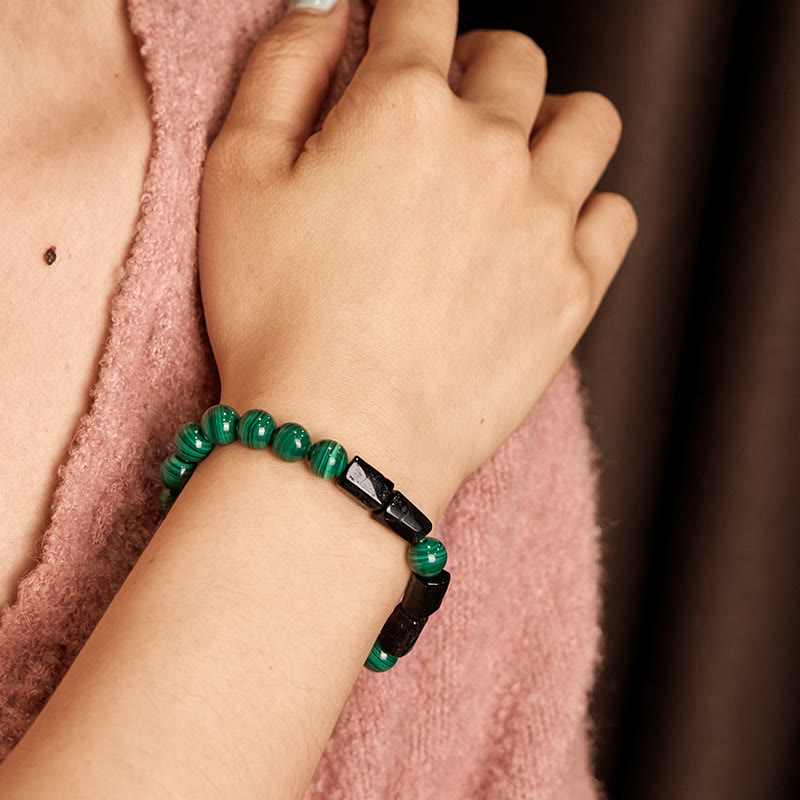 Handmade Malachite and Black Tourmaline Grounding Bead Bracelet