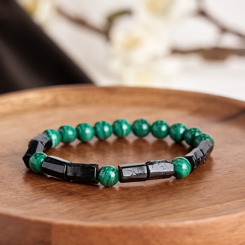 Handmade Malachite and Black Tourmaline Grounding Bead Bracelet