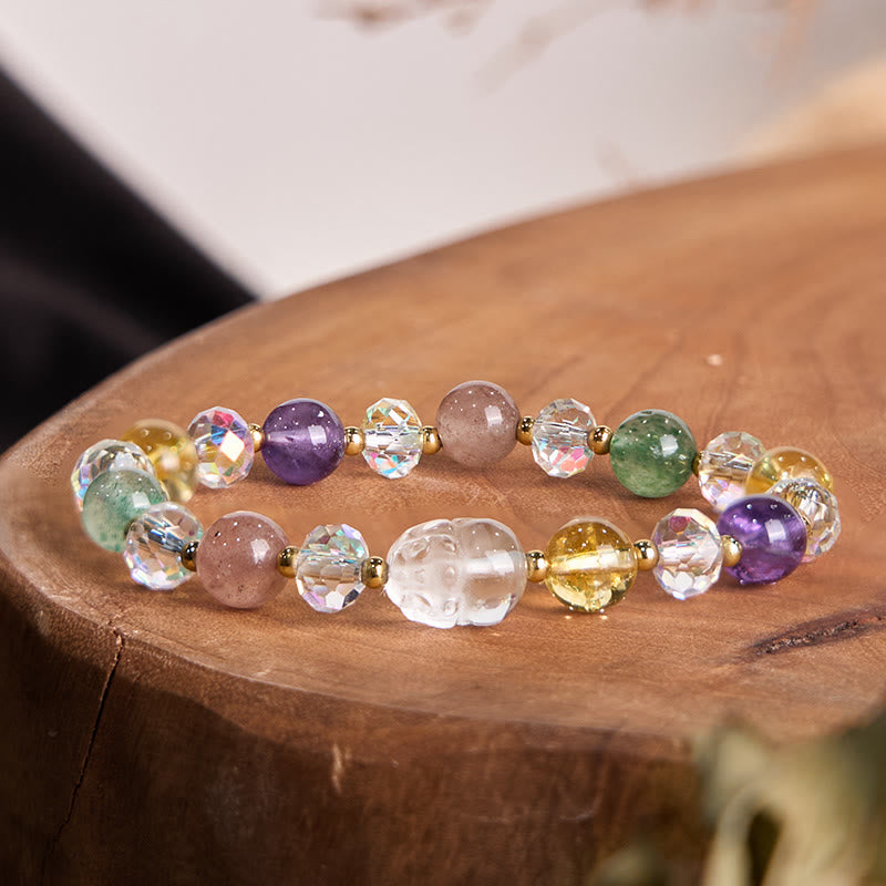 PiXiu White Crystal Citrine Green Strawberry Quartz Amethyst Luck Bracelet