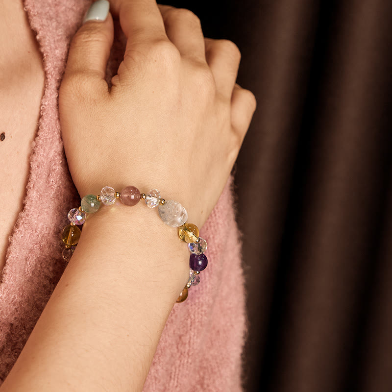 PiXiu White Crystal Citrine Green Strawberry Quartz Amethyst Luck Bracelet
