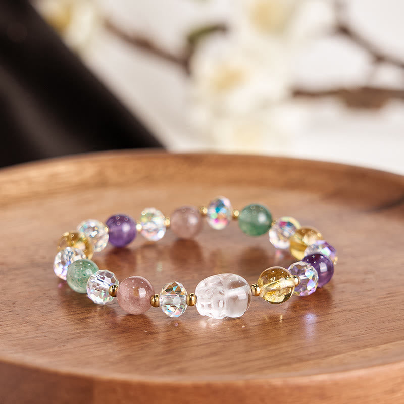 PiXiu White Crystal Citrine Green Strawberry Quartz Amethyst Luck Bracelet