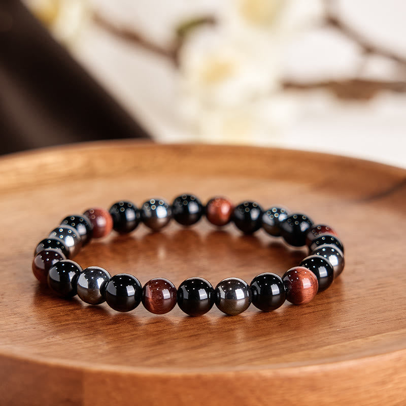 Natural Tiger's Eye Obsidian Hematite Positive Powerful Bracelet