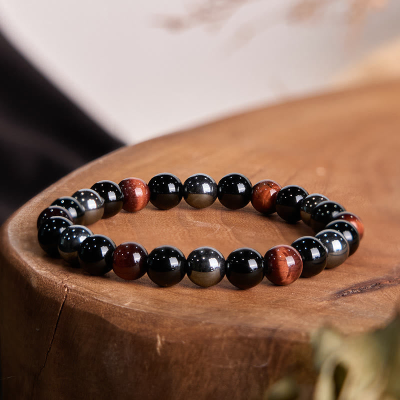 Natural Tiger's Eye Obsidian Hematite Positive Powerful Bracelet