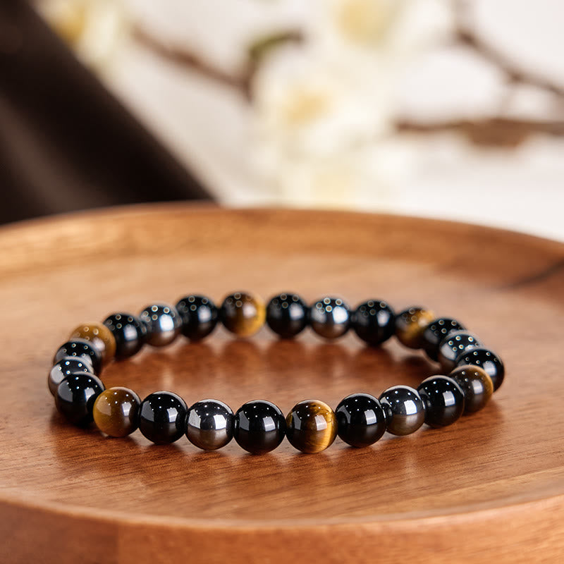 Natural Tiger's Eye Obsidian Hematite Positive Powerful Bracelet