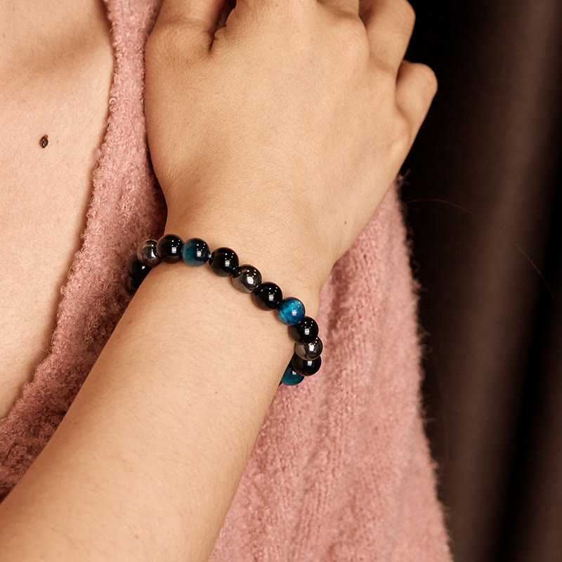Natural Tiger's Eye Obsidian Hematite Positive Powerful Bracelet