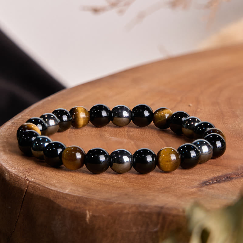 Natural Tiger's Eye Obsidian Hematite Positive Powerful Bracelet