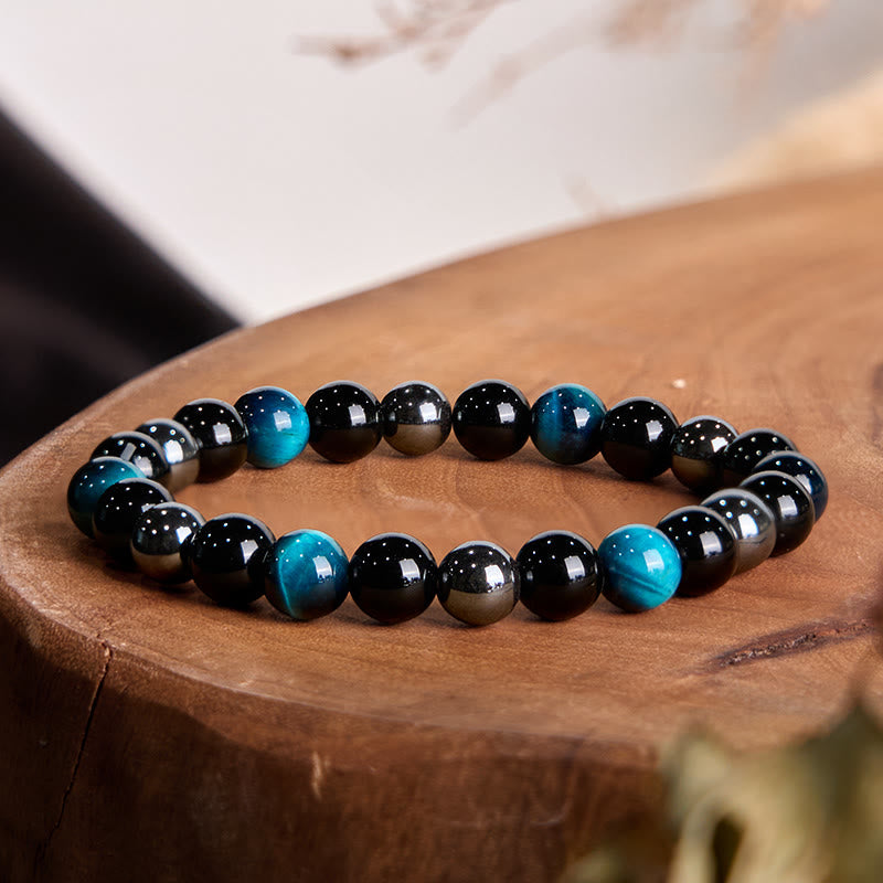 Natural Tiger's Eye Obsidian Hematite Positive Powerful Bracelet